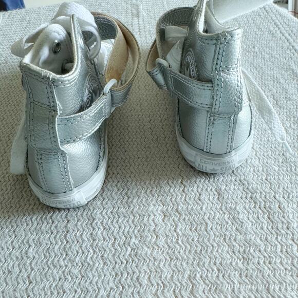 Converse Silver All Star Brea High Top Velcro Strap Sneakers Youth 12 - Picture 6 of 10